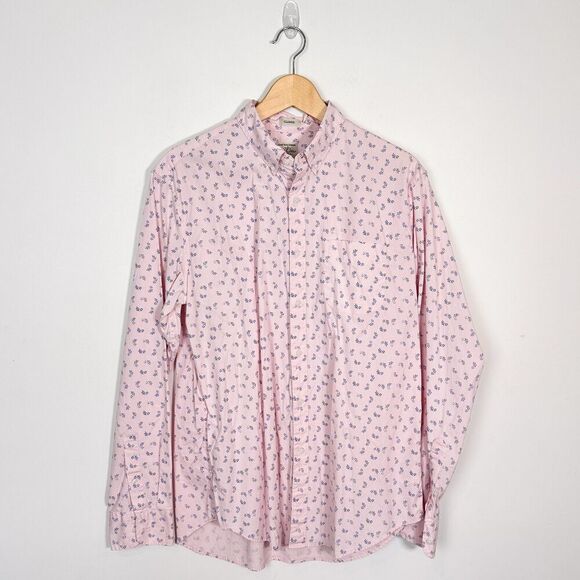 J. Crew Stretch Men's Secret Wash Button Down Shirt Sz Large Pink & Blue Floral - Picture 1 of 10